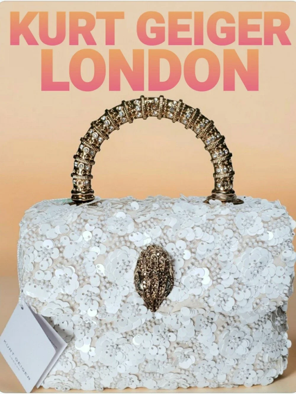Kurt Geiger White Sequin Beaded Floral Top-Handle Satchel w/ Crossbody NWT! - Picture 1 of 17
